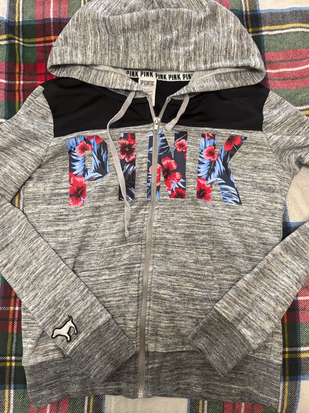 Victoria's Secret PINK Black and Heathered Gray Logo Hoodie
